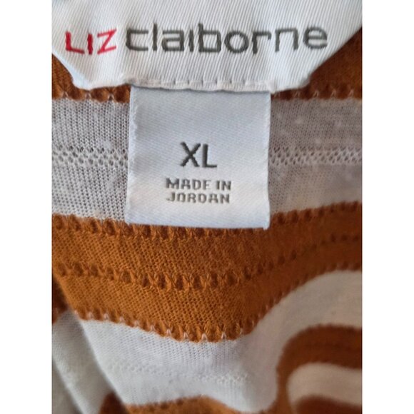 Liz Claiborne Women's Knit Top Pullover Brown White  Striped Size XL Casual - Picture 7 of 7